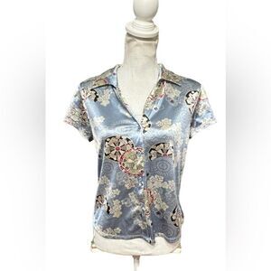 Vintage Xhilaration Y2K Top XL Asian Satin Blue Button